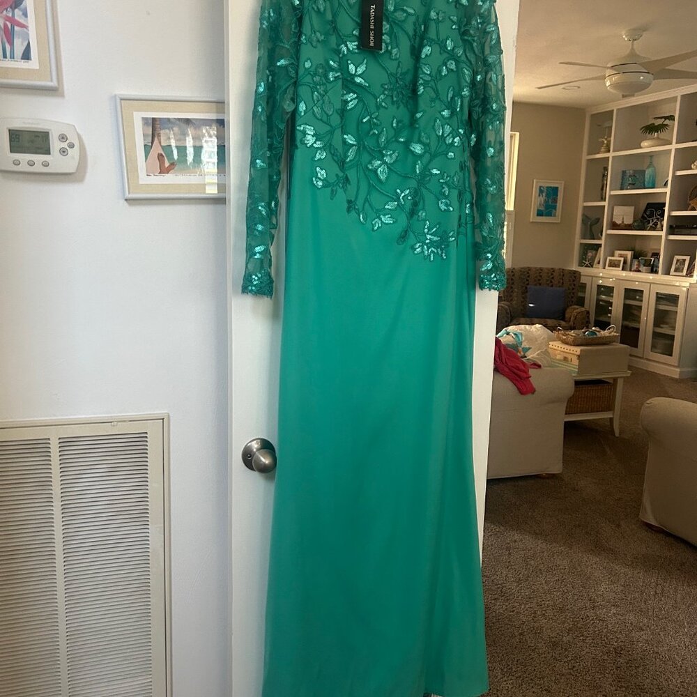 Tadashi Shoji Size 14 Caribbean Green Gown NEW with tags - Picture 6 of 8